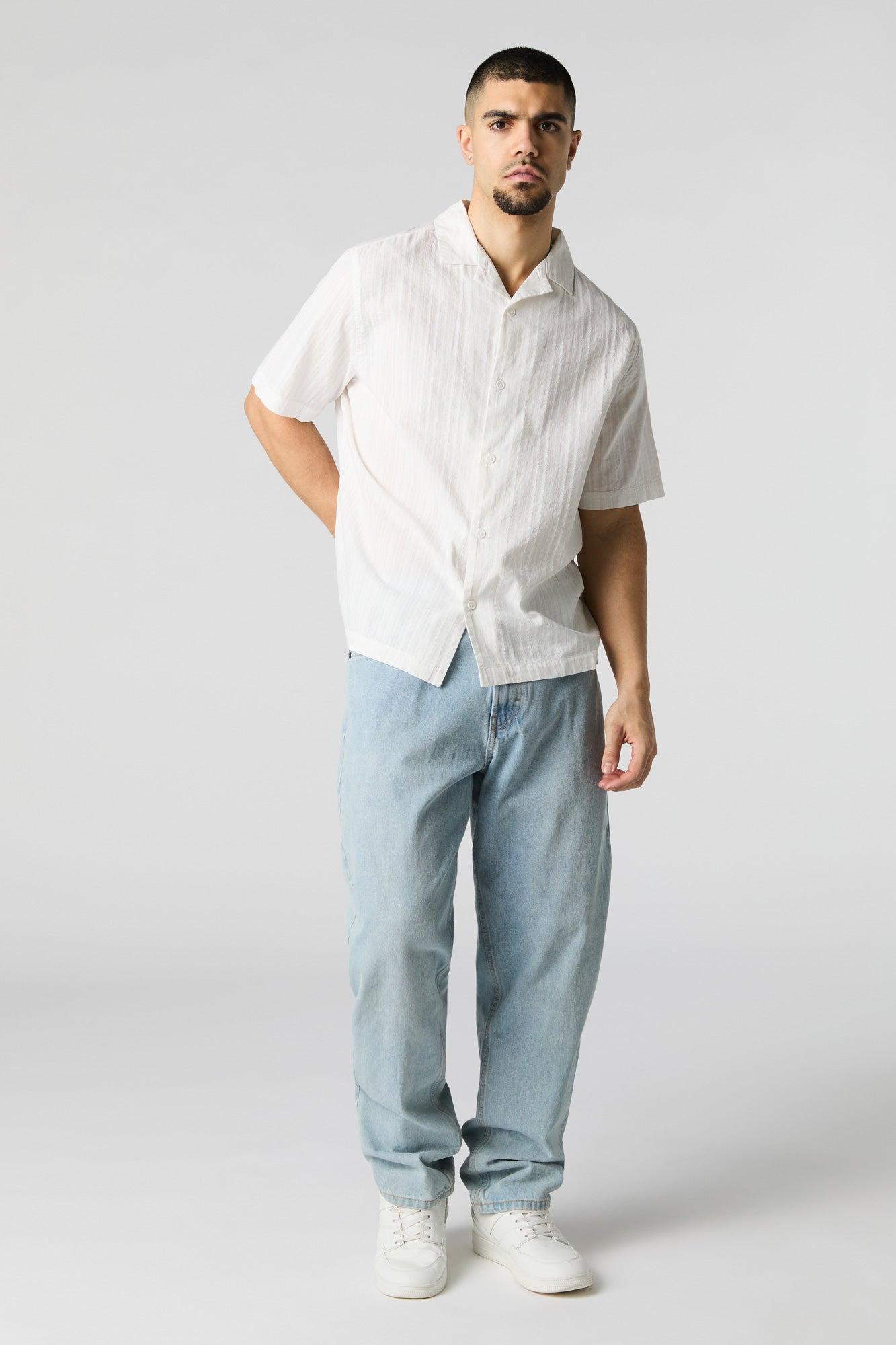Textured Short Sleeve Button-Up Top Male Product Image