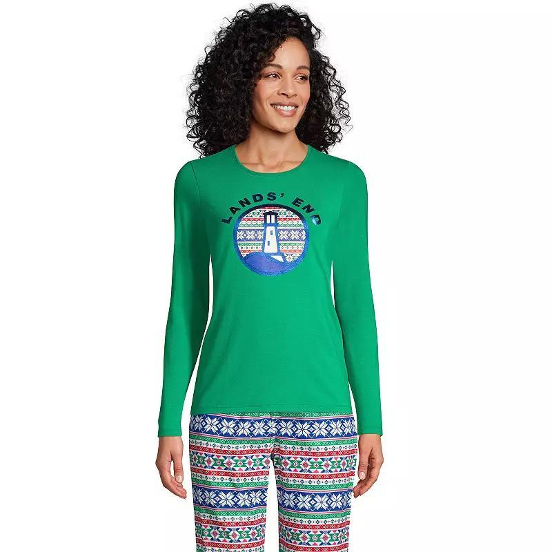 Womens Lands End Holiday Crewneck Long-Sleeve Graphic Tee, Womens Product Image