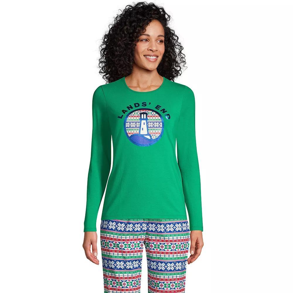 Petite Lands' End Winter Crewneck Long Sleeve Graphic Tee, Women's, Size: XS Petite, Lighthouse Fairisle Product Image