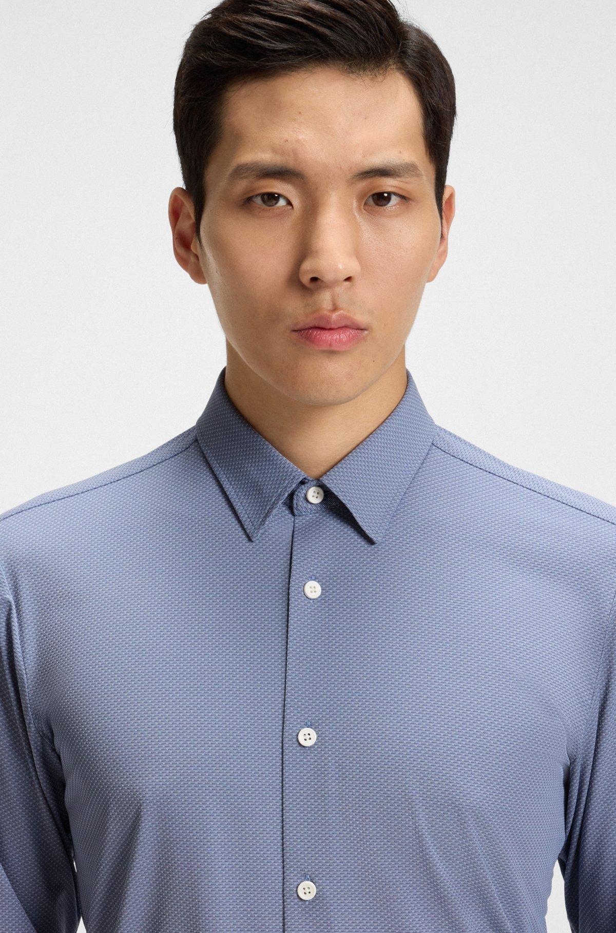 BOSS - Slim-fit shirt in performance-stretch Italian jacquard - Dark Blue Product Image