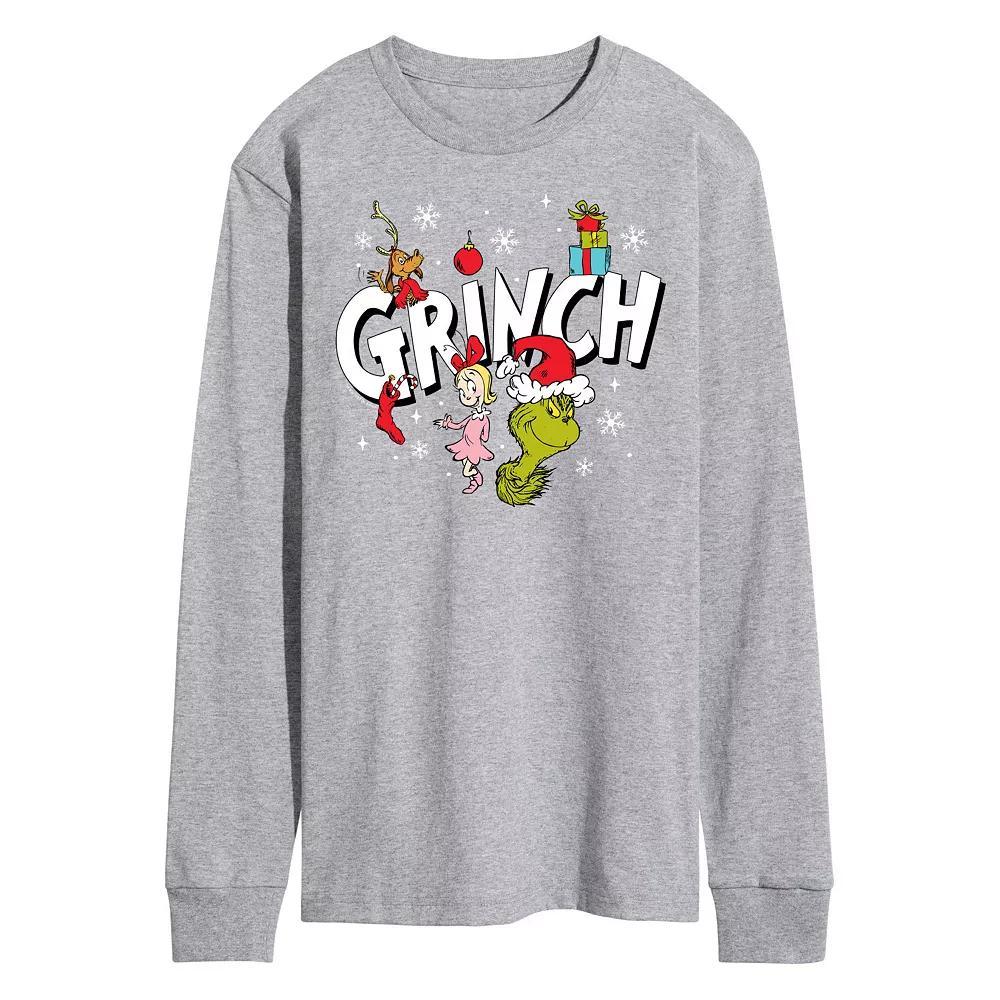 Men's Dr. Seuss Grinch Logo Long Sleeve Tee, Size: Large, Gray Product Image