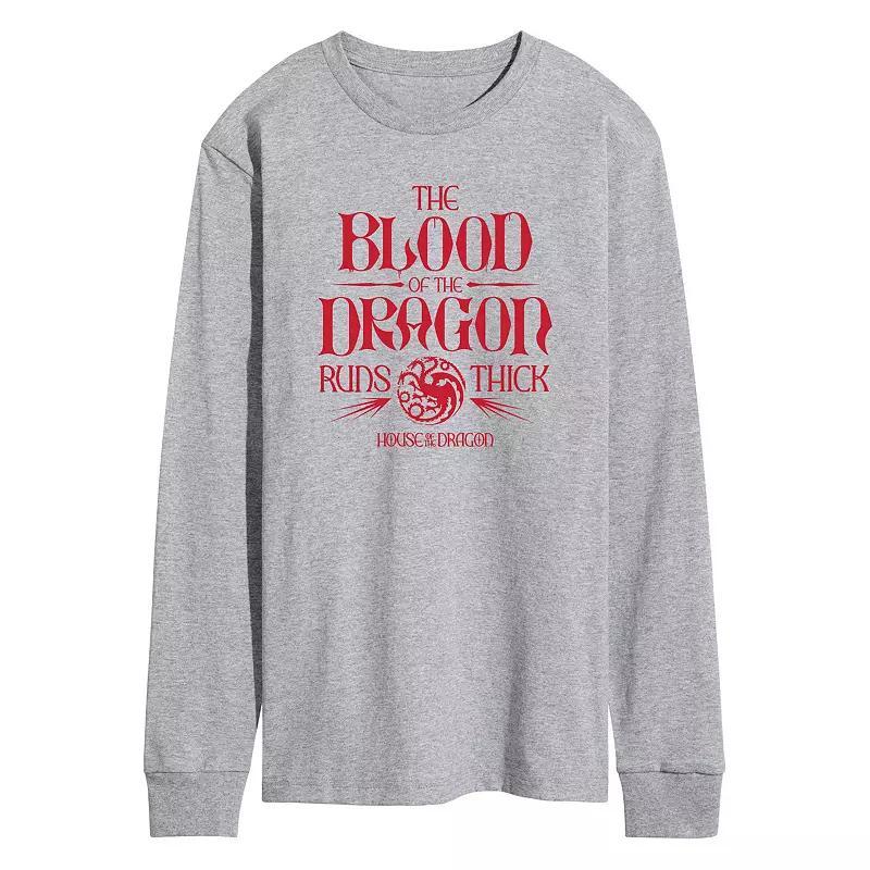 Mens House Of The Dragon Blood Of Dragon Long Sleeve Graphic Tee Grey Gray Product Image