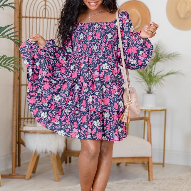 Graceful Appearance Navy Multi Color Smocked Mini Dress FINAL SALE Product Image