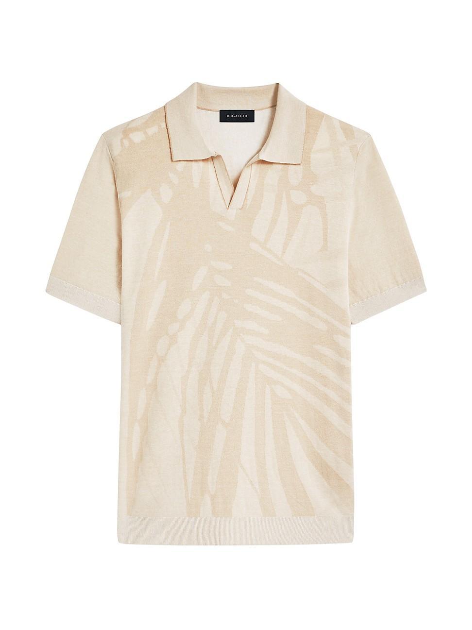 Mens Palm-Print Johnny Collar Short-Sleeve Polo Sweater Product Image