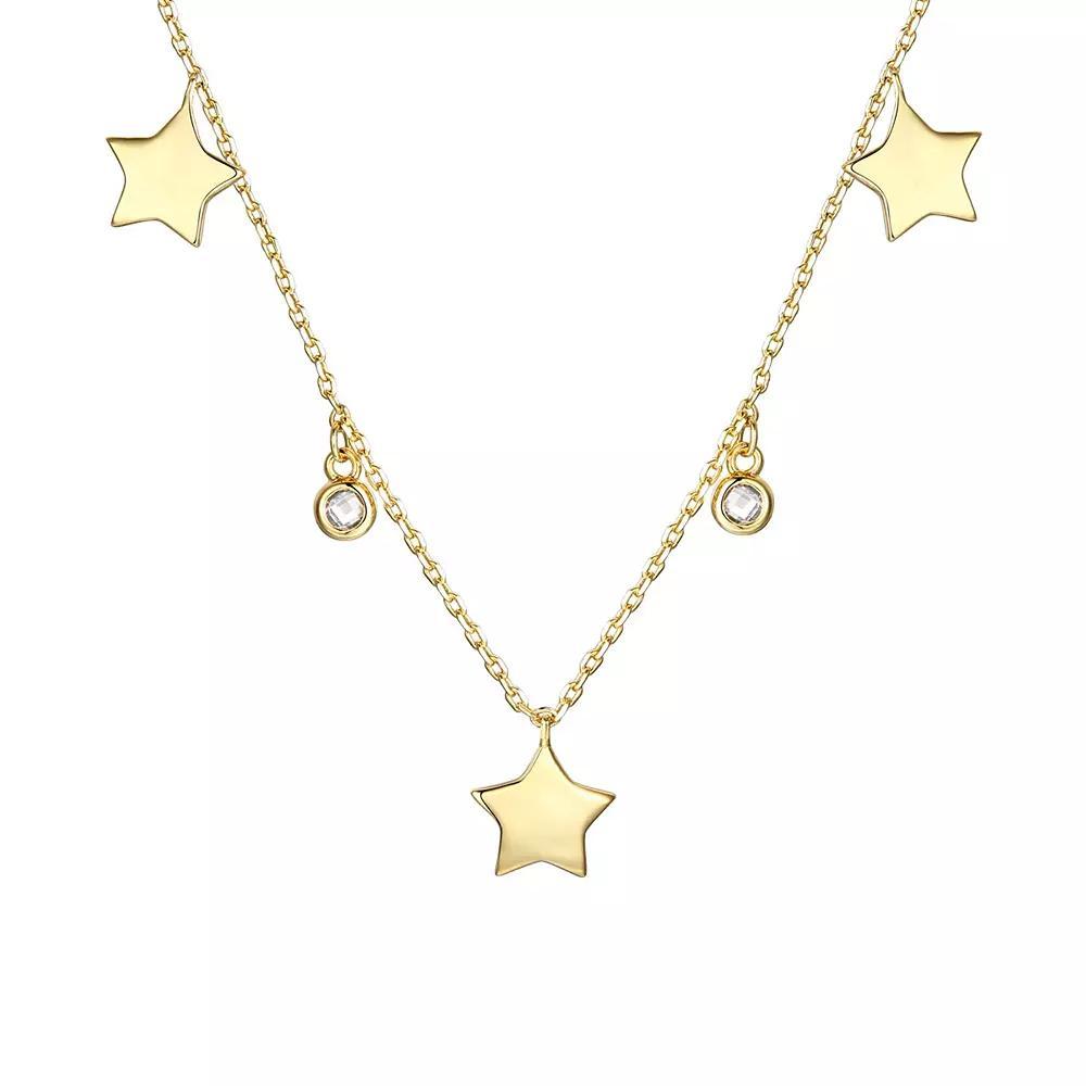 14k Gold Plated Cubic Zirconia Drops Star Charm Necklace, Womens Gold Tone Product Image