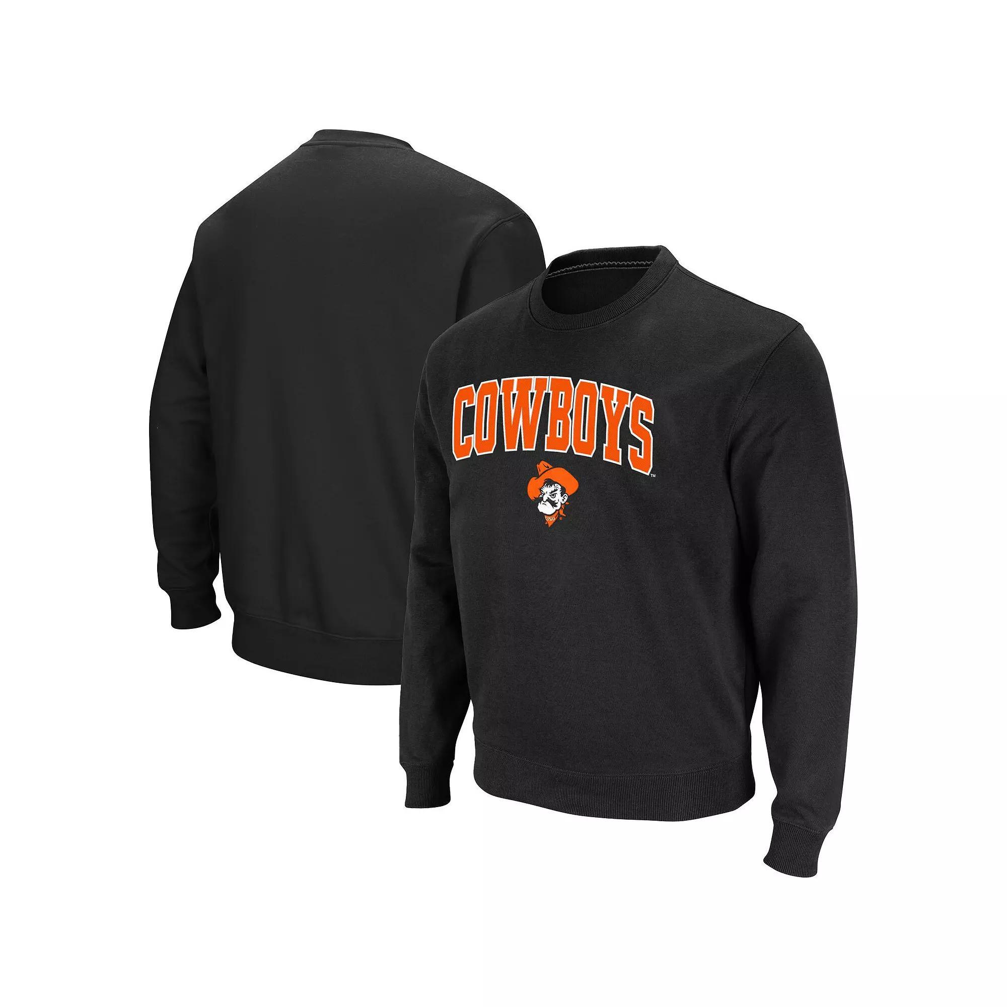Men's Colosseum Black Oklahoma State Cowboys Team Arch & Logo Tackle Twill Pullover Sweatshirt, Size: Large Product Image
