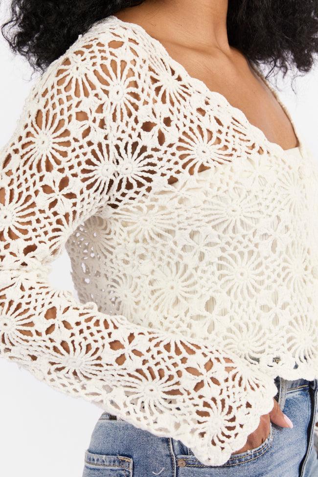 Unbeatable Memories Long Sleeve Ivory Crochet Cardigan SALE Product Image
