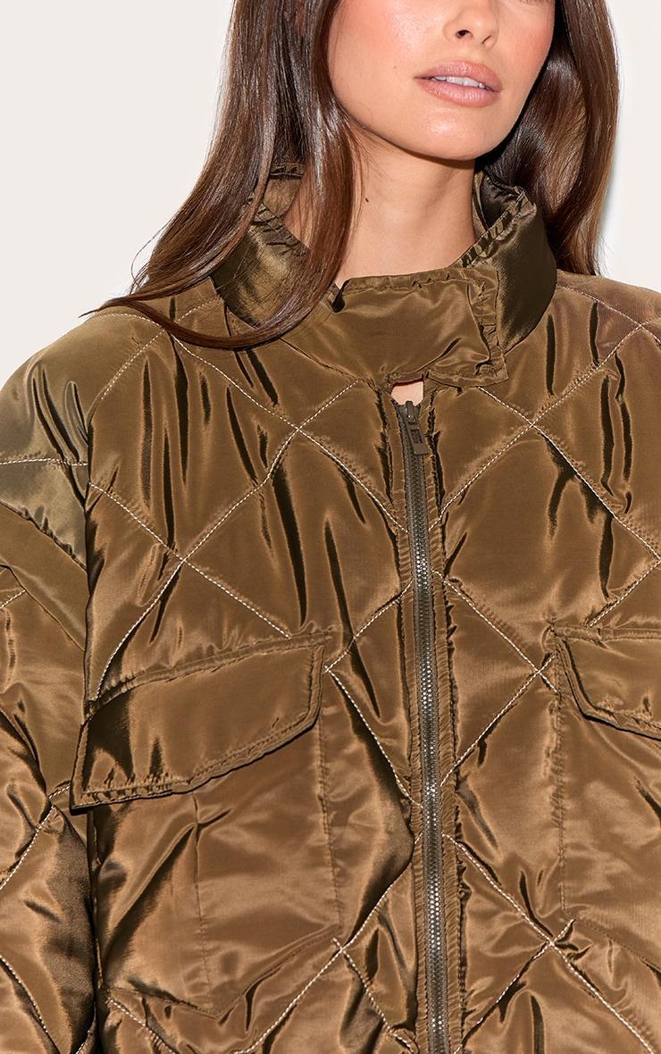 Khaki Cropped Quilted Jacket Product Image