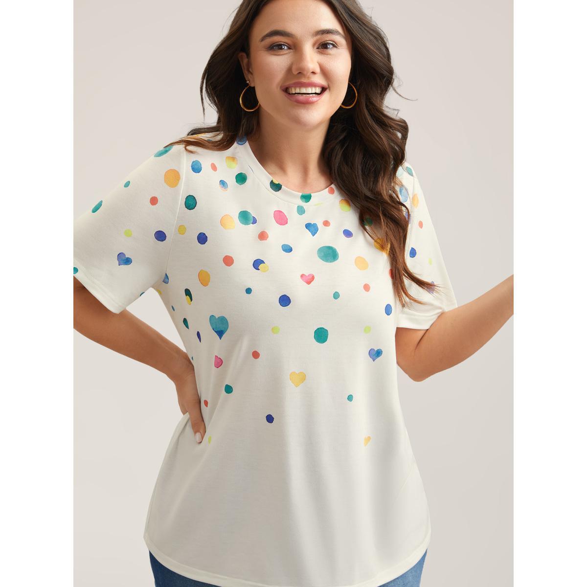 Plus Size Geometric Print Crew Neck Fitted T-Shirt Multicolor Women Casual Non Round Neck Everyday T-shirts BloomChic 26/4X Product Image