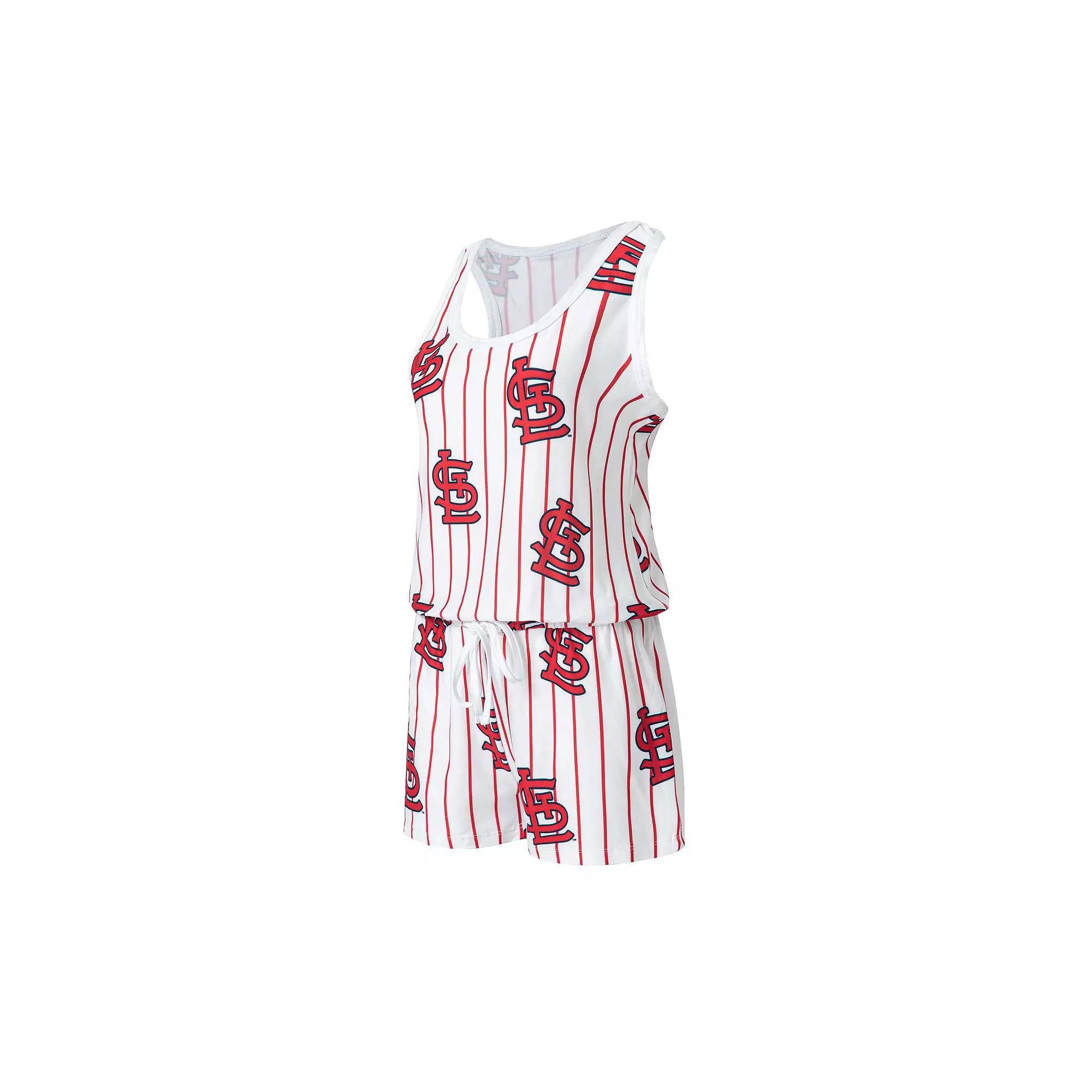 Women's Concepts Sport White St. Louis Cardinals Reel Pinstripe Knit Romper, Size: Large Product Image