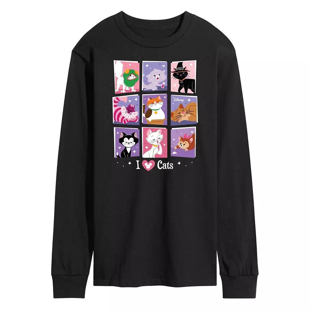 Disney's Men's Grid Of Assorted Cats Long Sleeve Graphic Tee, Size: XXL, Blue Product Image
