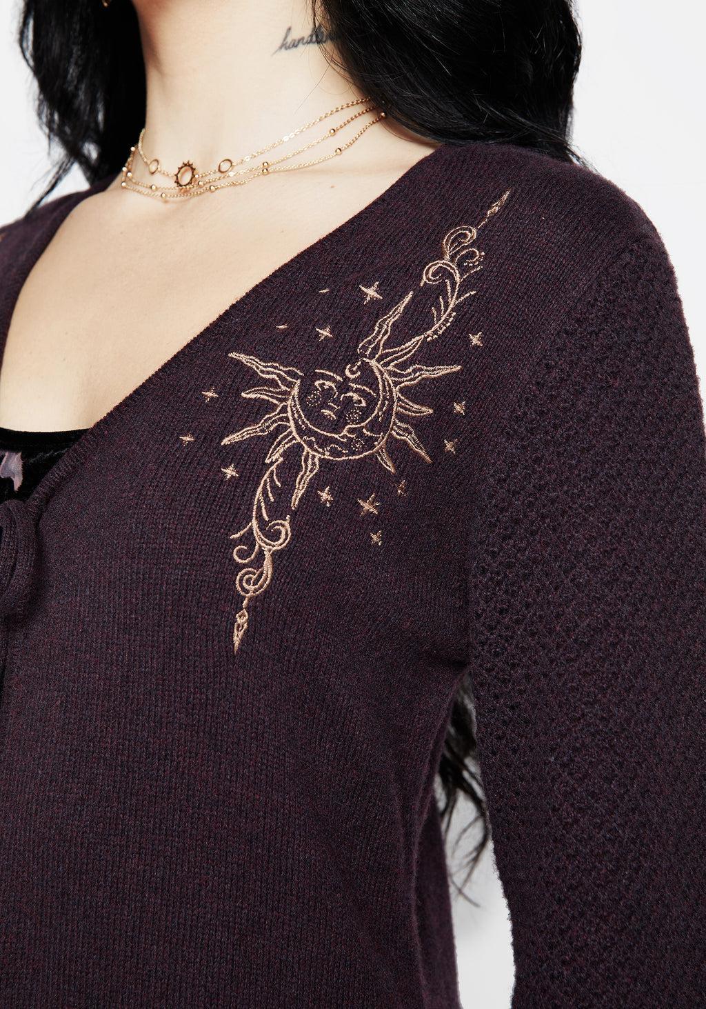 Sunniva Embroidered Tie Front Longline Knit Cardigan Product Image