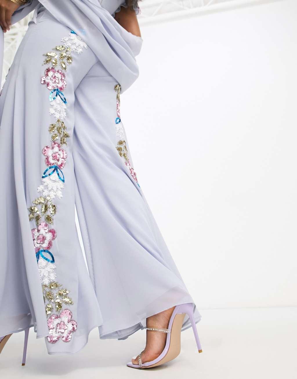 Maya contrast floral embellished sharara pants Product Image