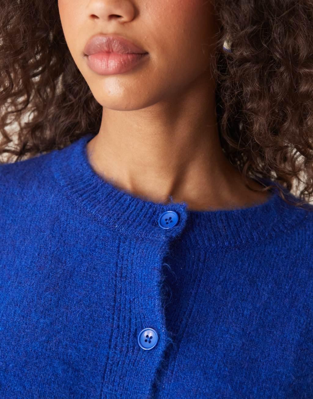ASOS DESIGN crew neck cardigan in cobalt blue Product Image