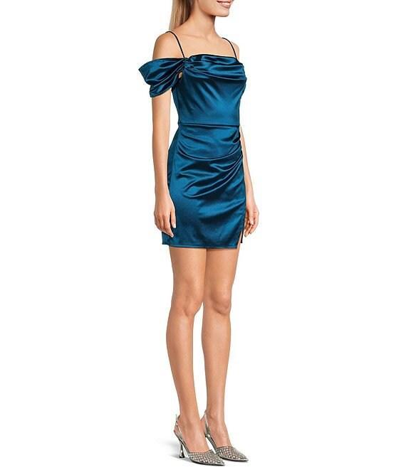 B. Darlin Spaghetti Strap Off The Shoulder Drape Neck Fitted Dress Product Image