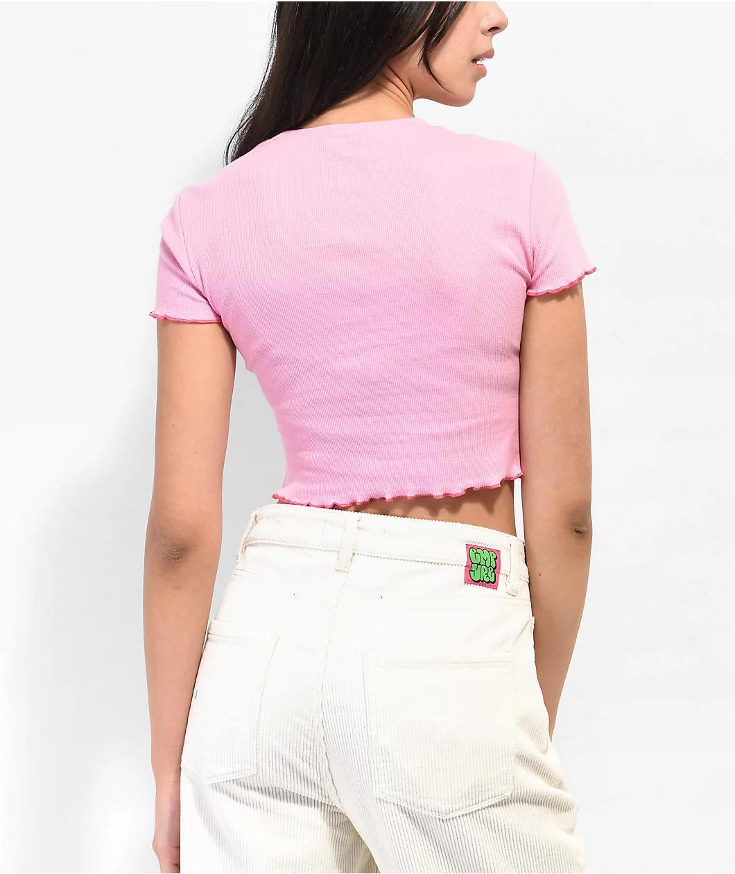 A.LAB Katrina Butterfly Cutout Pink Crop T-Shirt Product Image