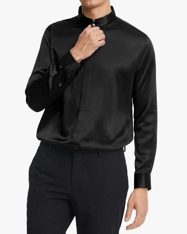 Classic Concealed Placket Silk Men Shirt Product Image