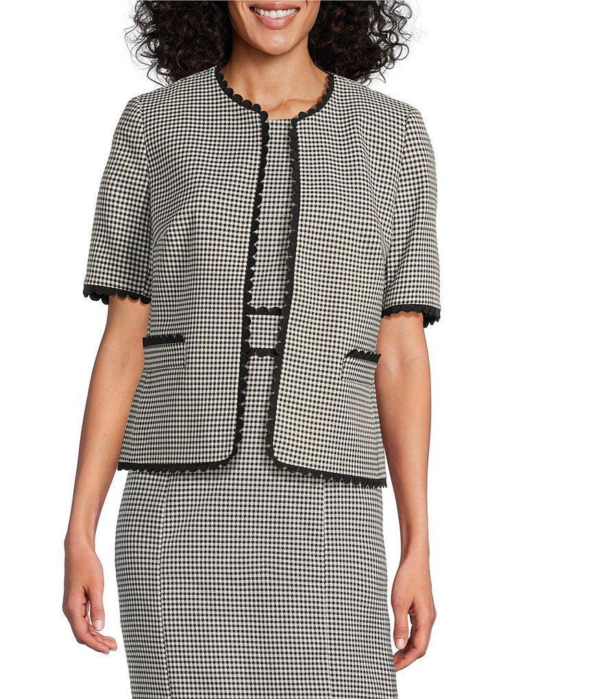 Kasper Gingham Short Sleeve Open Front Cardigan Product Image