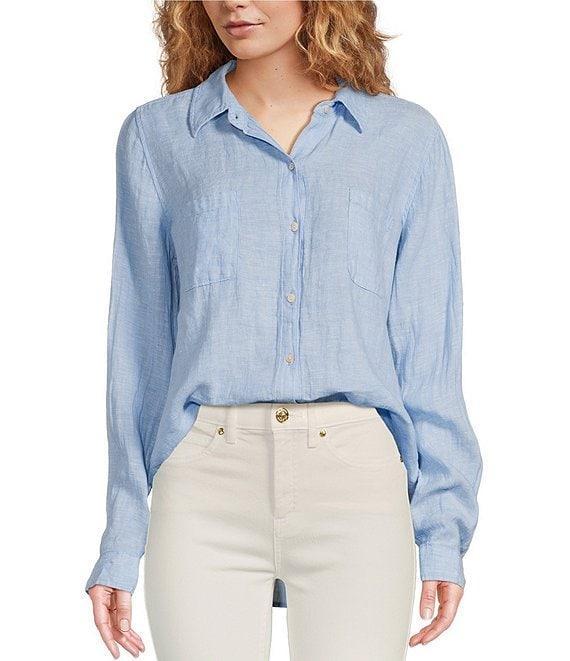Lilly Pulitzer Sea View Woven Linen Point Collar Long Sleeve Button Down Shirt Product Image