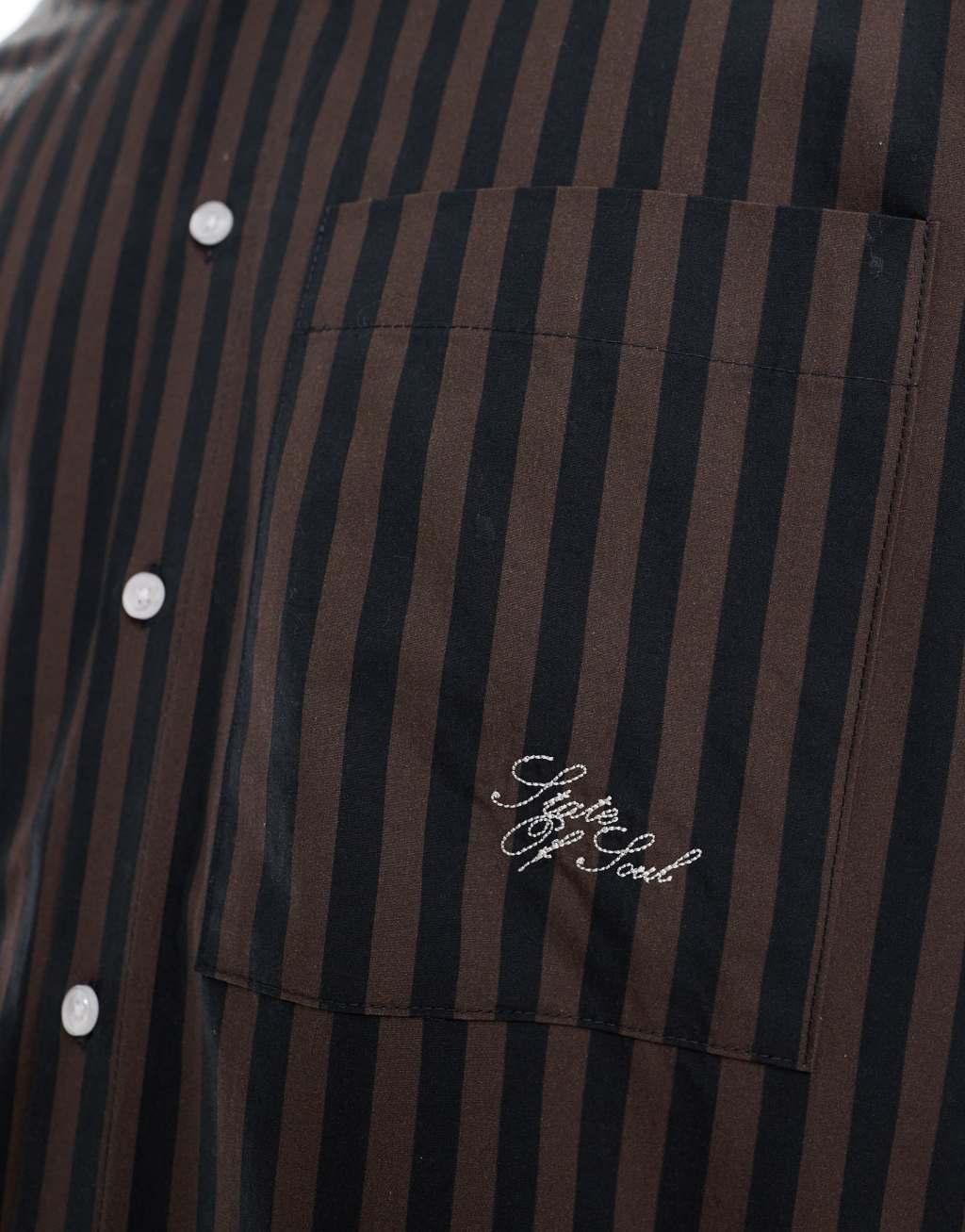 ASOS DESIGN oversized boxy striped shirt in brown Product Image