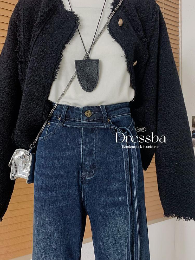 High Rise Washed Fleece-Lined Flared Jeans Product Image