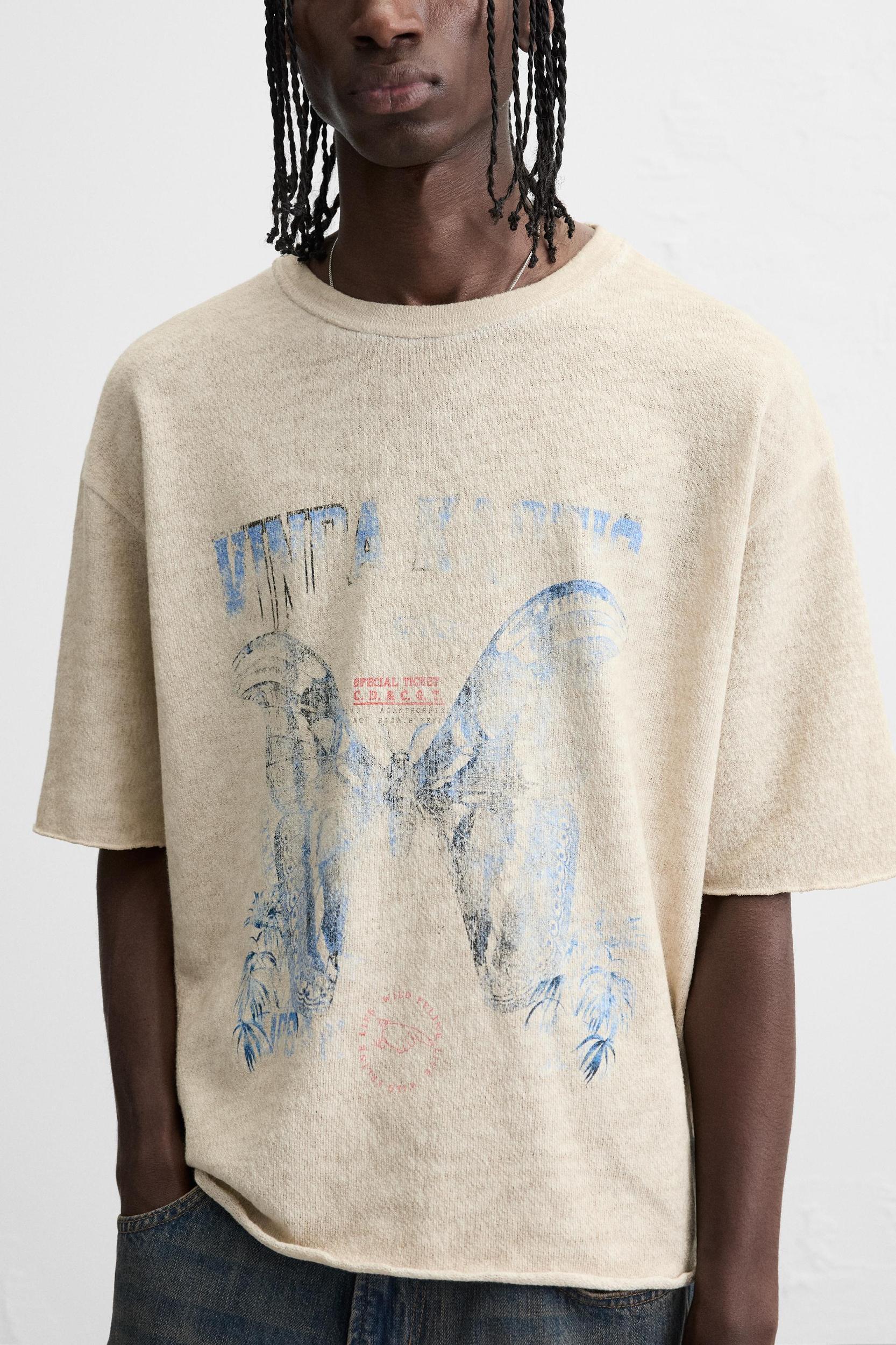 PRINTED WASHED KNIT T-SHIRT Product Image