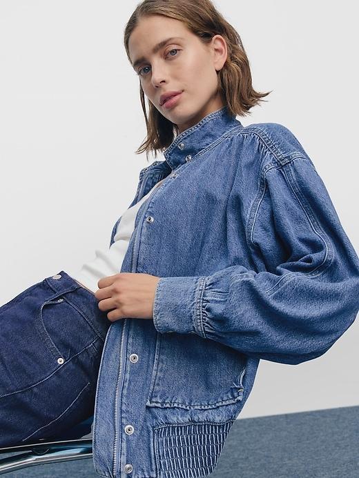 UltraSoft Denim Bomber Jacket Product Image