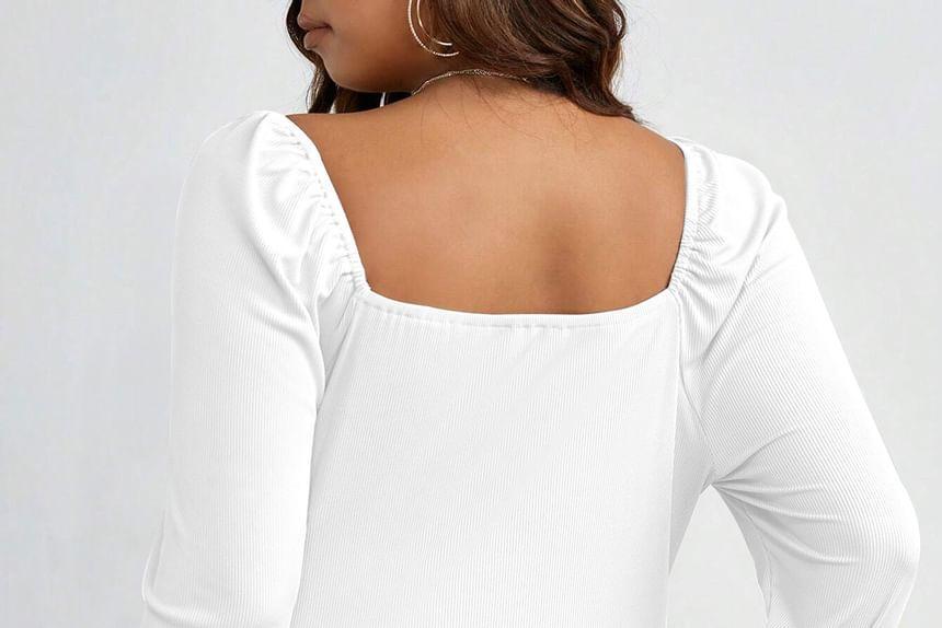 Plus Size Long-Sleeve V-Neck Plain Hoop Accent Slim Fit T-Shirt Product Image