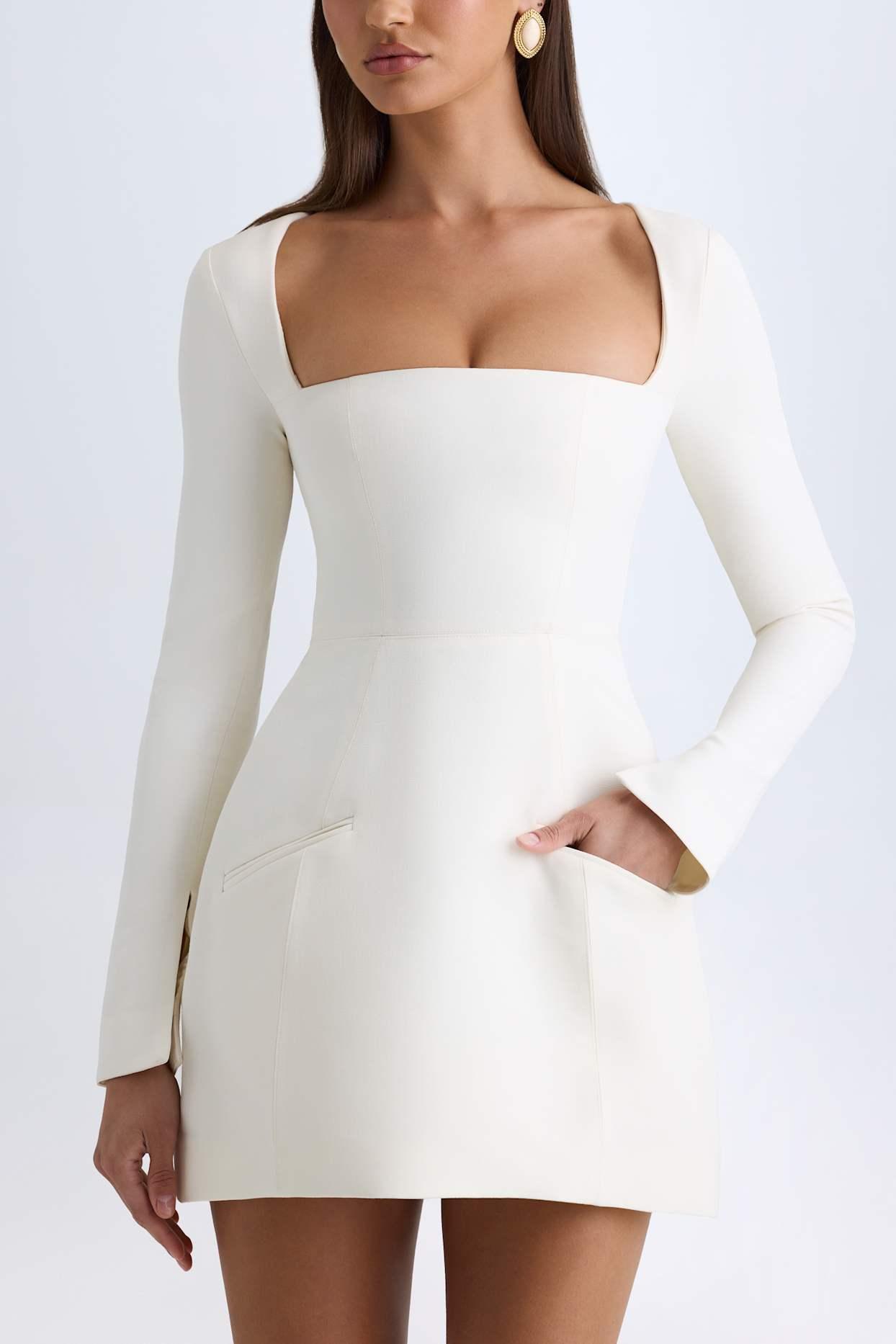 Square-Neck Structured Tulip Mini Dress in Vanilla Product Image