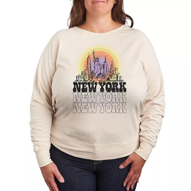 Plus Size New York Vintage French Terry Long Sleeve Tee, Womens Brown Product Image