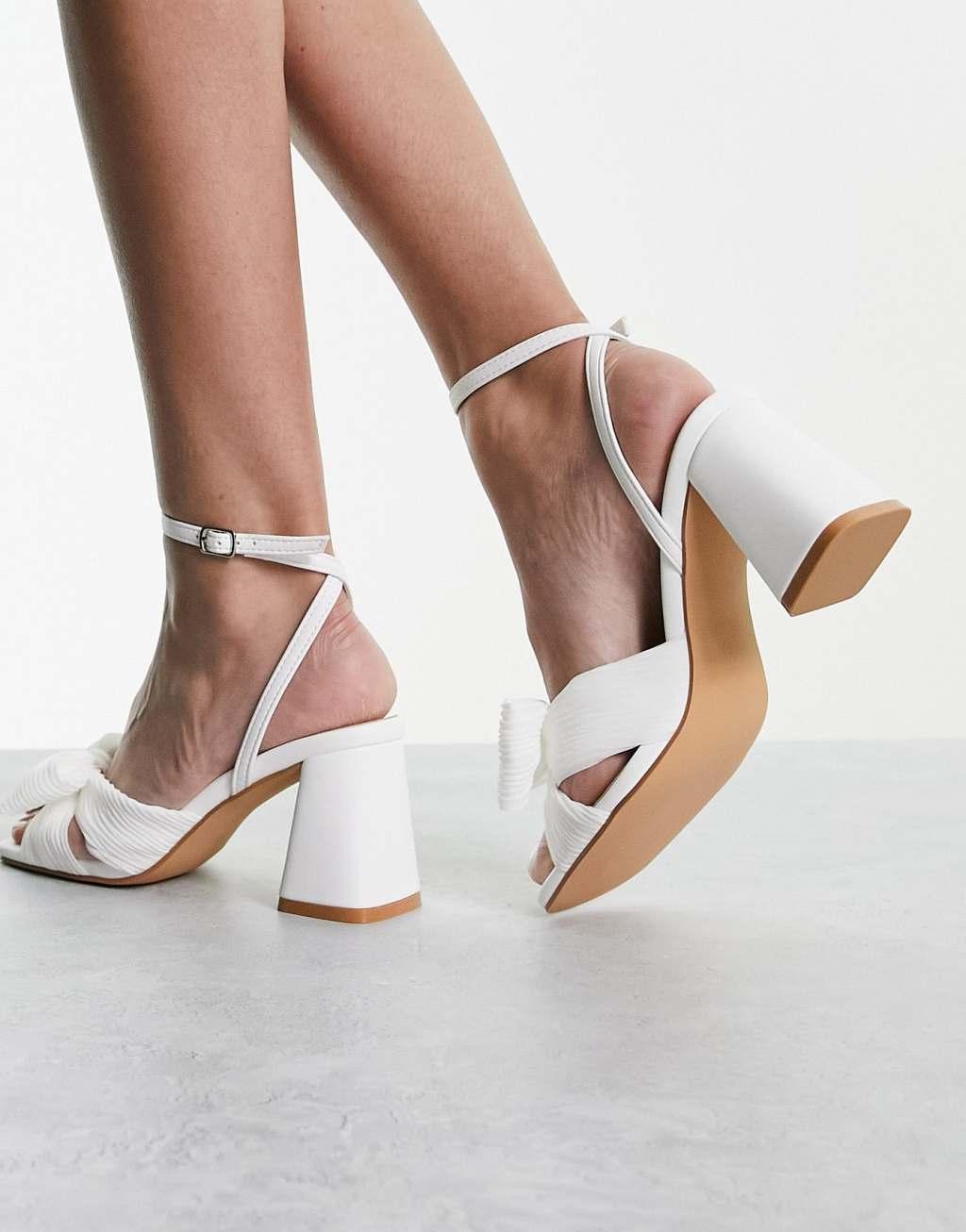 Glamorous Wide Fit mid heel sandals with bow Product Image