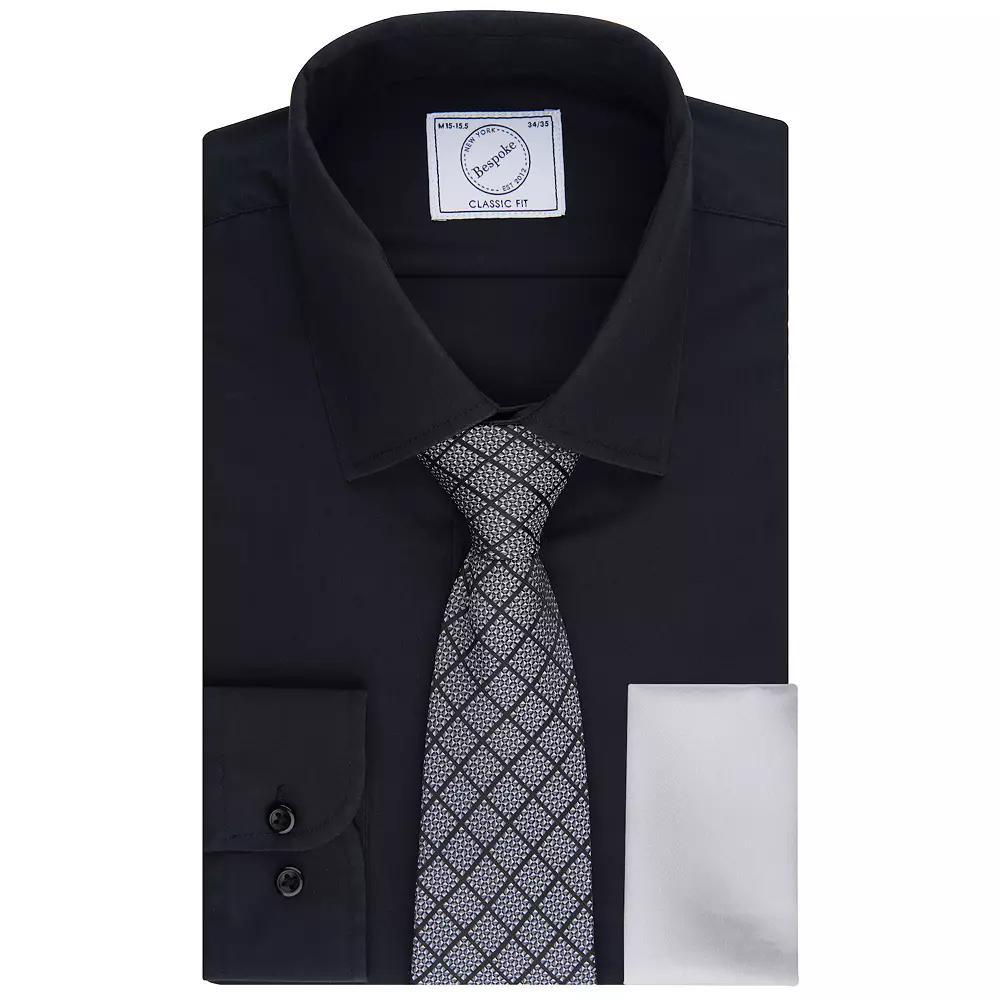 Men's Bespoke Classic-Fit Dress Shirt, Tie & Pocket Square Set, Size: XL-36/37, New Black Product Image