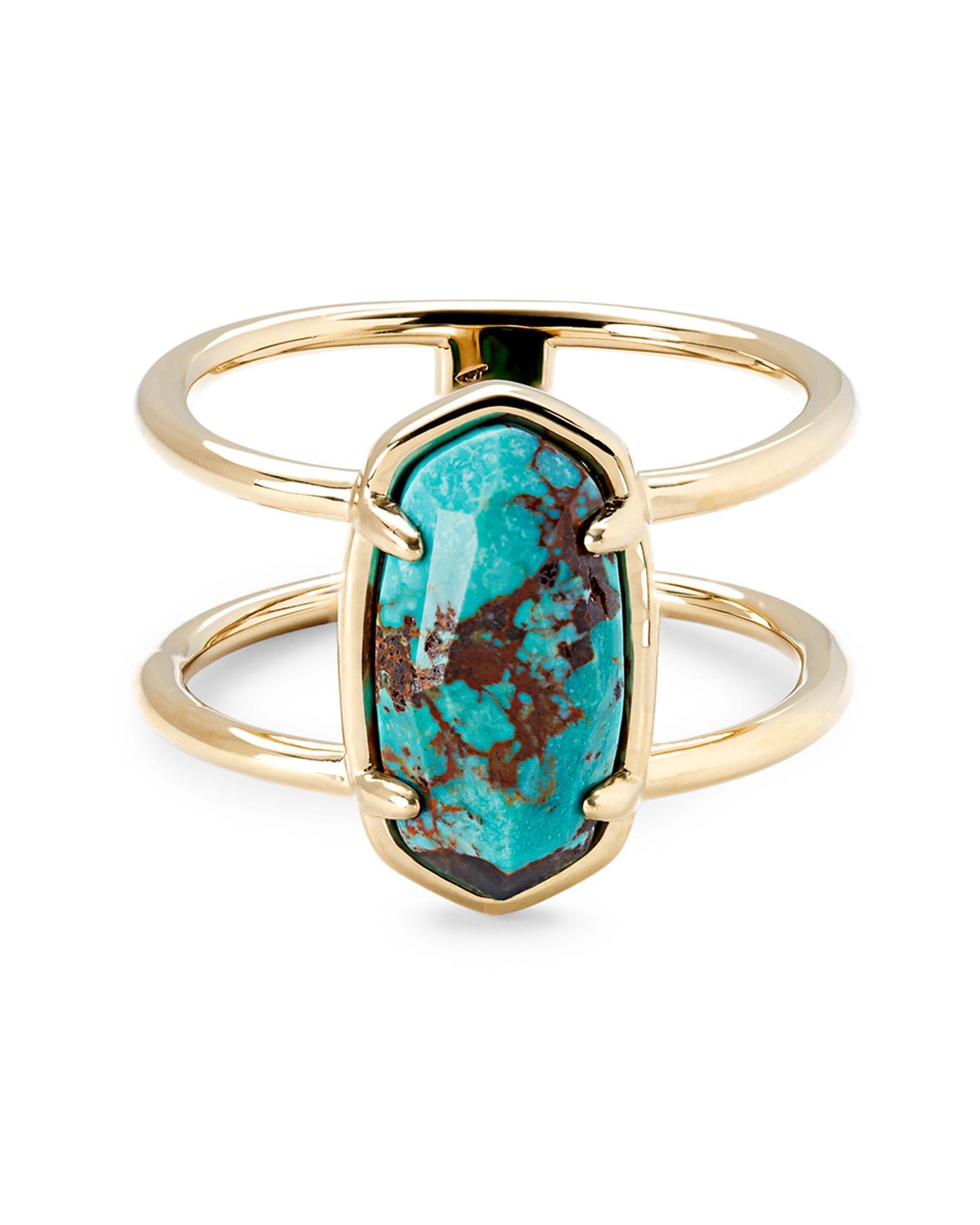 Kendra Scott Elyse Sterling Silver Double Band Ring in Turquoise | Magnesite | Size 7 Product Image