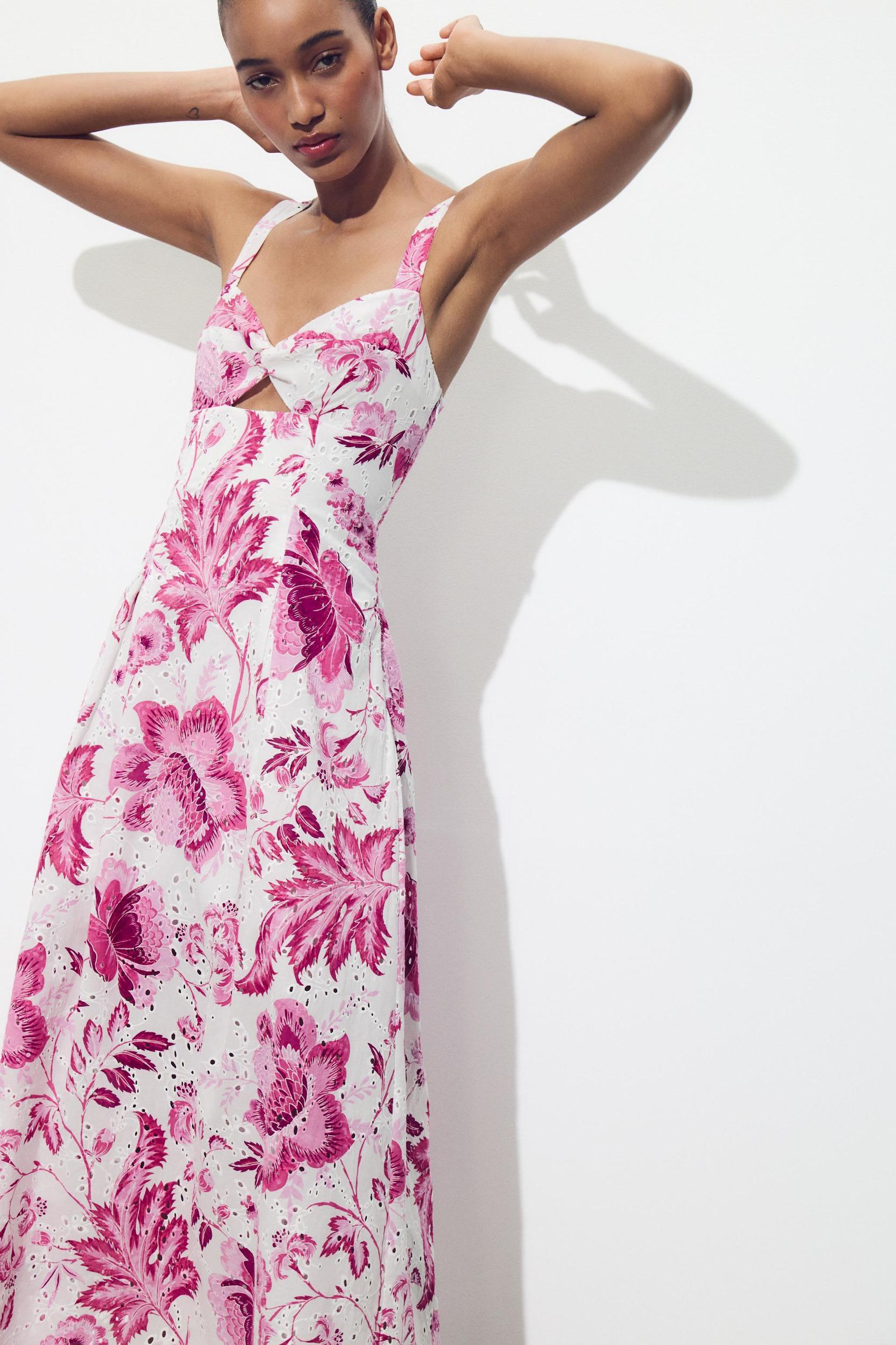 PRINTED DRESS WITH OPENWORK EMBROIDERY Product Image