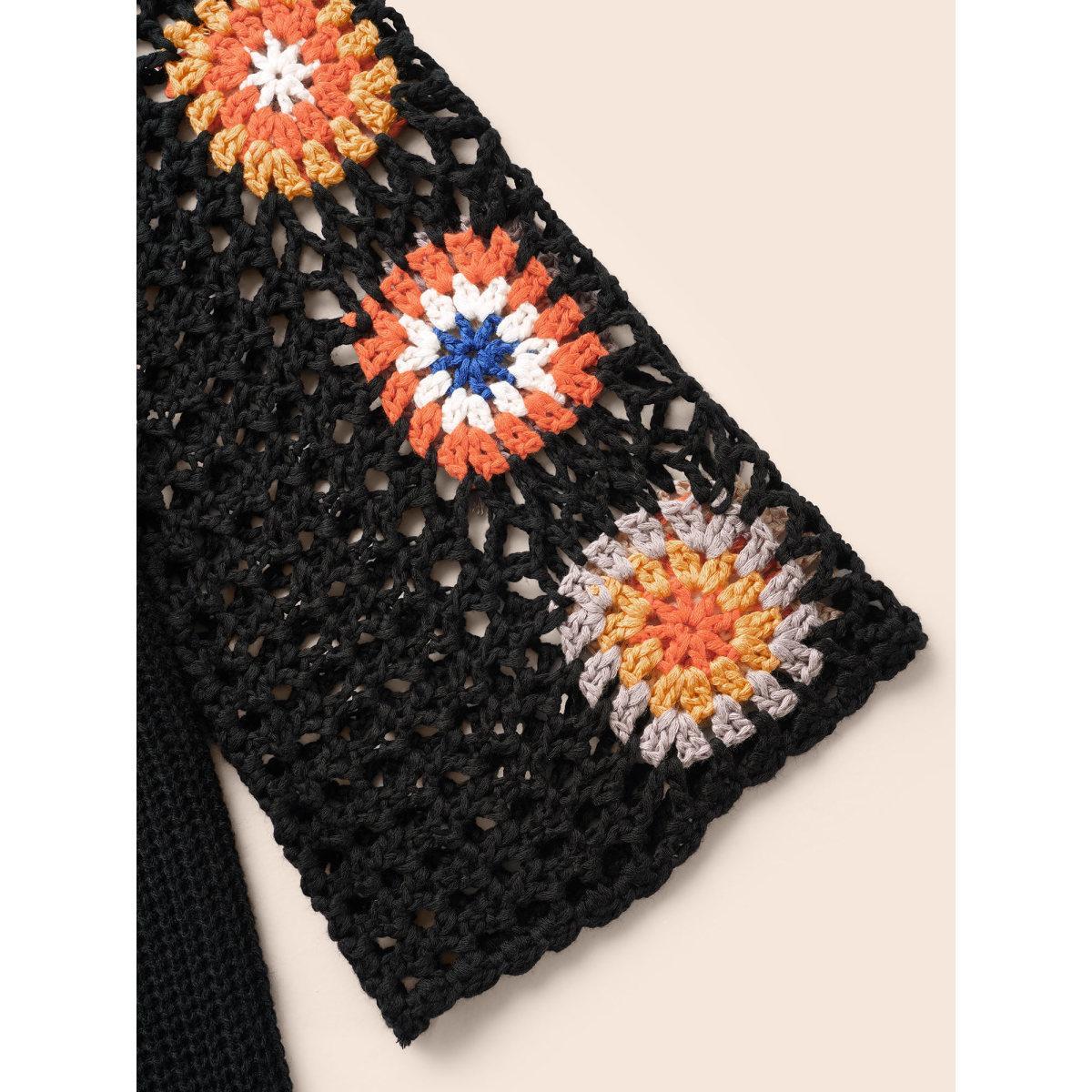 Plus Size Floral Embroidered Hollow Out Pullover Black Women Casual Long Sleeve V-neck Everyday Pullovers BloomChic 10/M Product Image