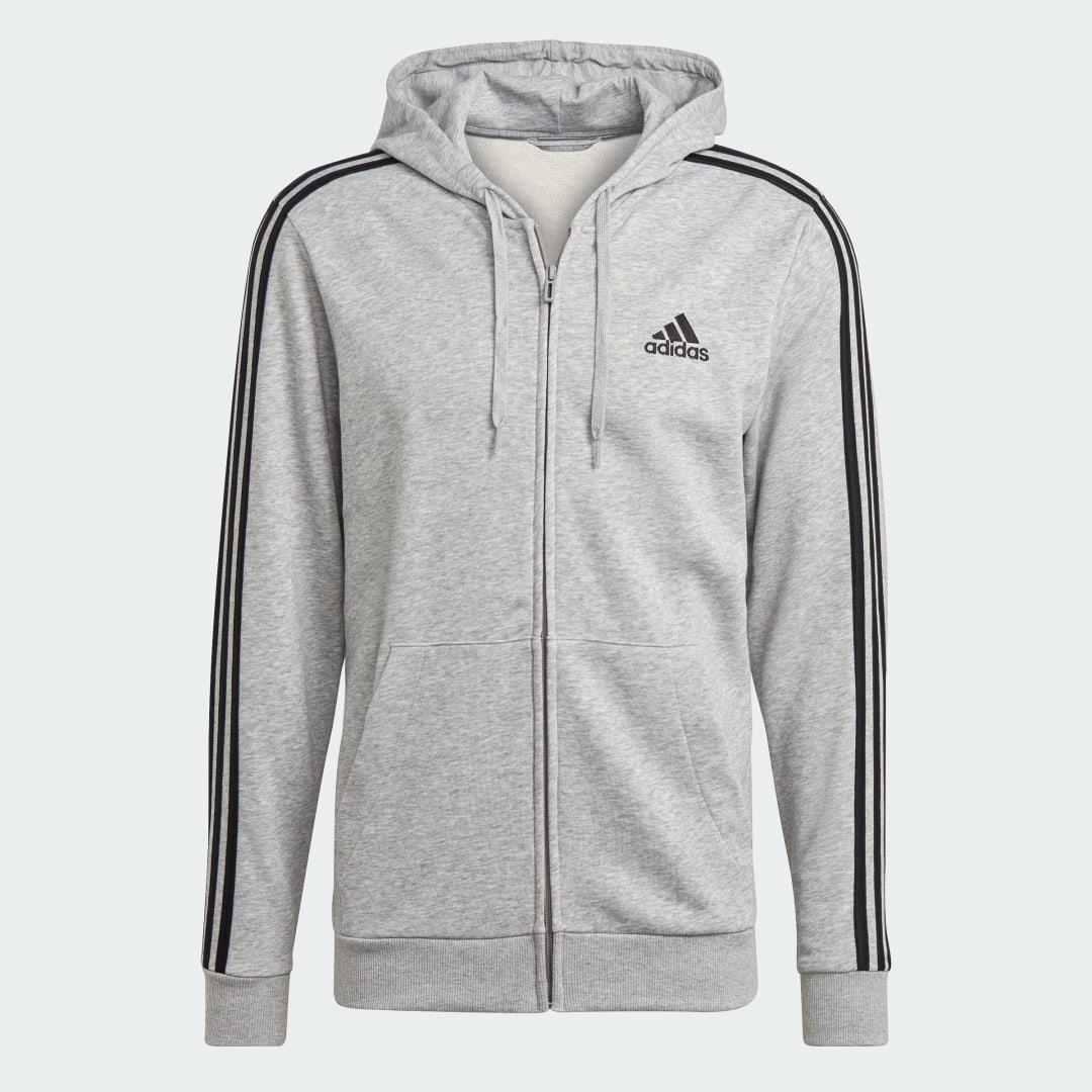 adidas Essentials French Terry 3-Stripes Full-Zip Hoodie Medium Grey Heather L Mens Product Image