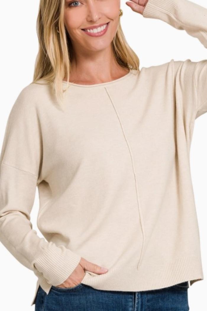 Viscose Front Seam Round-Neck Sweater Product Image