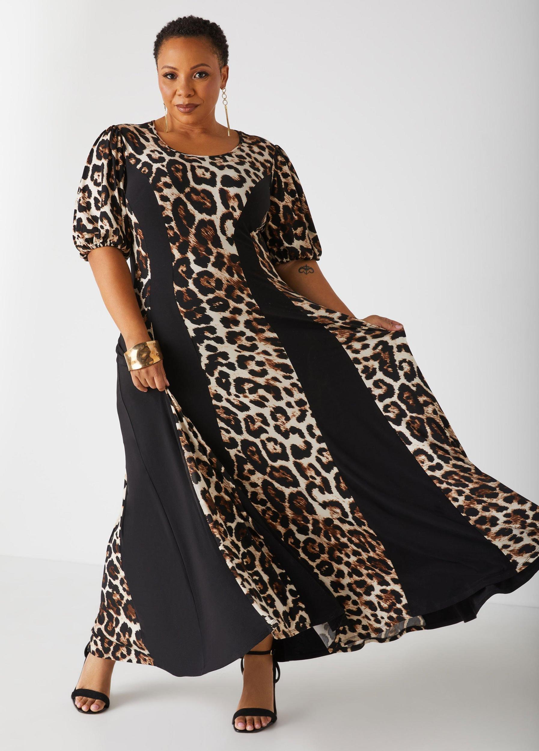 Plus Size Leopard Paneled Maxi Dress Ashley Stewart Product Image