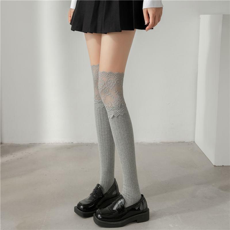 Plain Lace Trim Over-The-Knee Socks Product Image