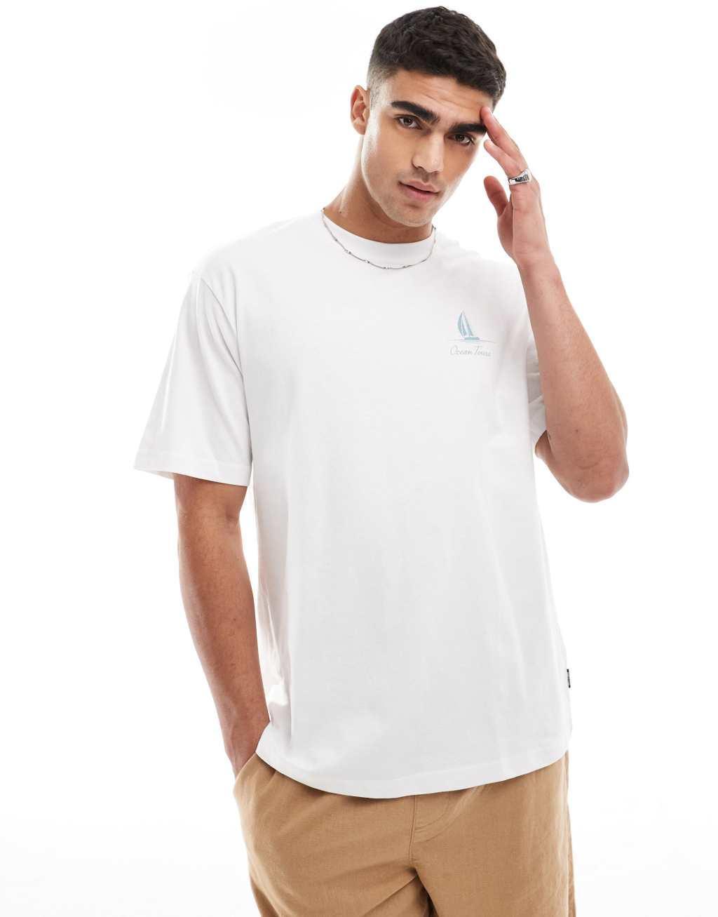 ONLY & SONS relaxed fit t-shirt with Portofino back print in off white Product Image
