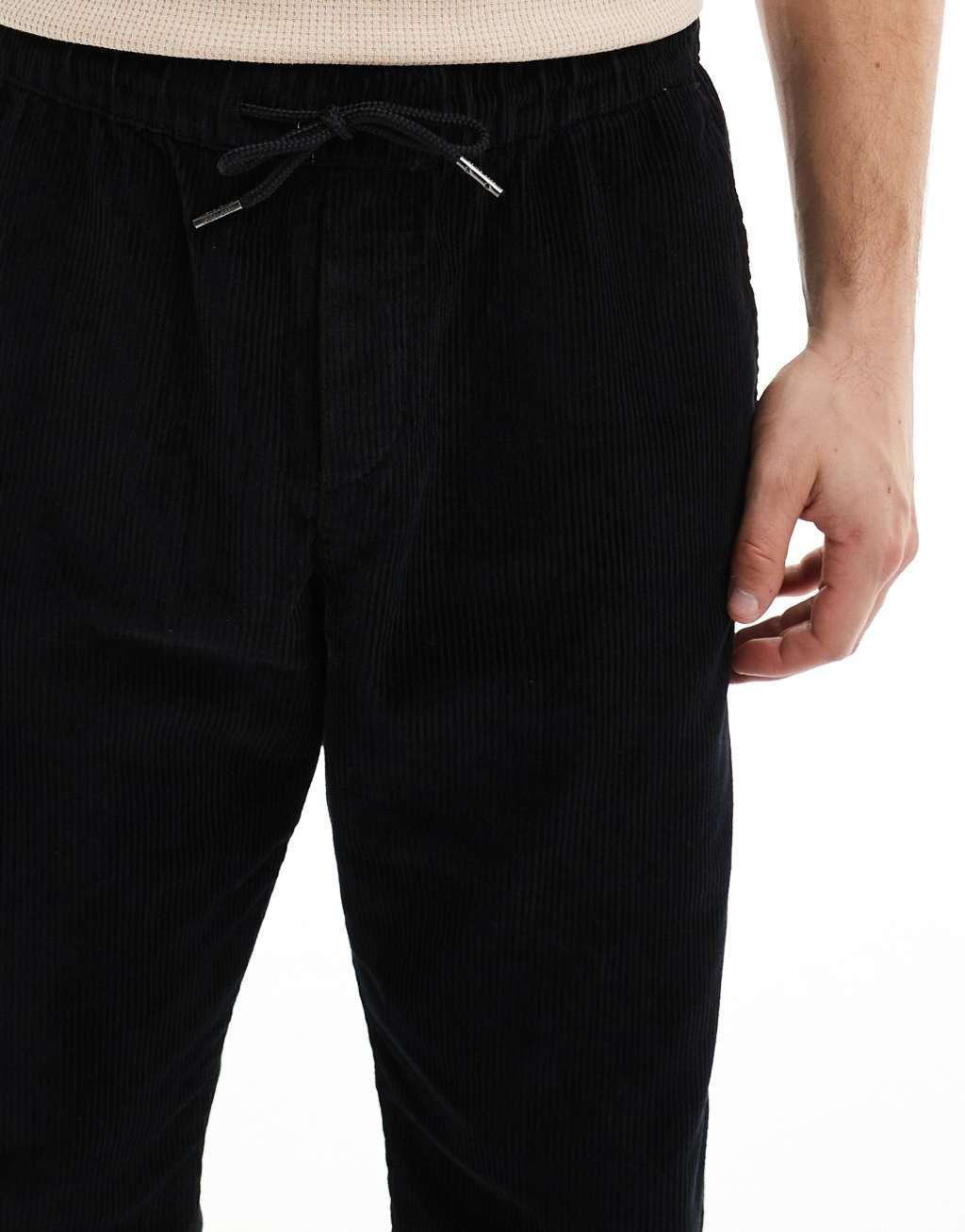 Jack & Jones loose fit drawstring cord pants in black  Product Image