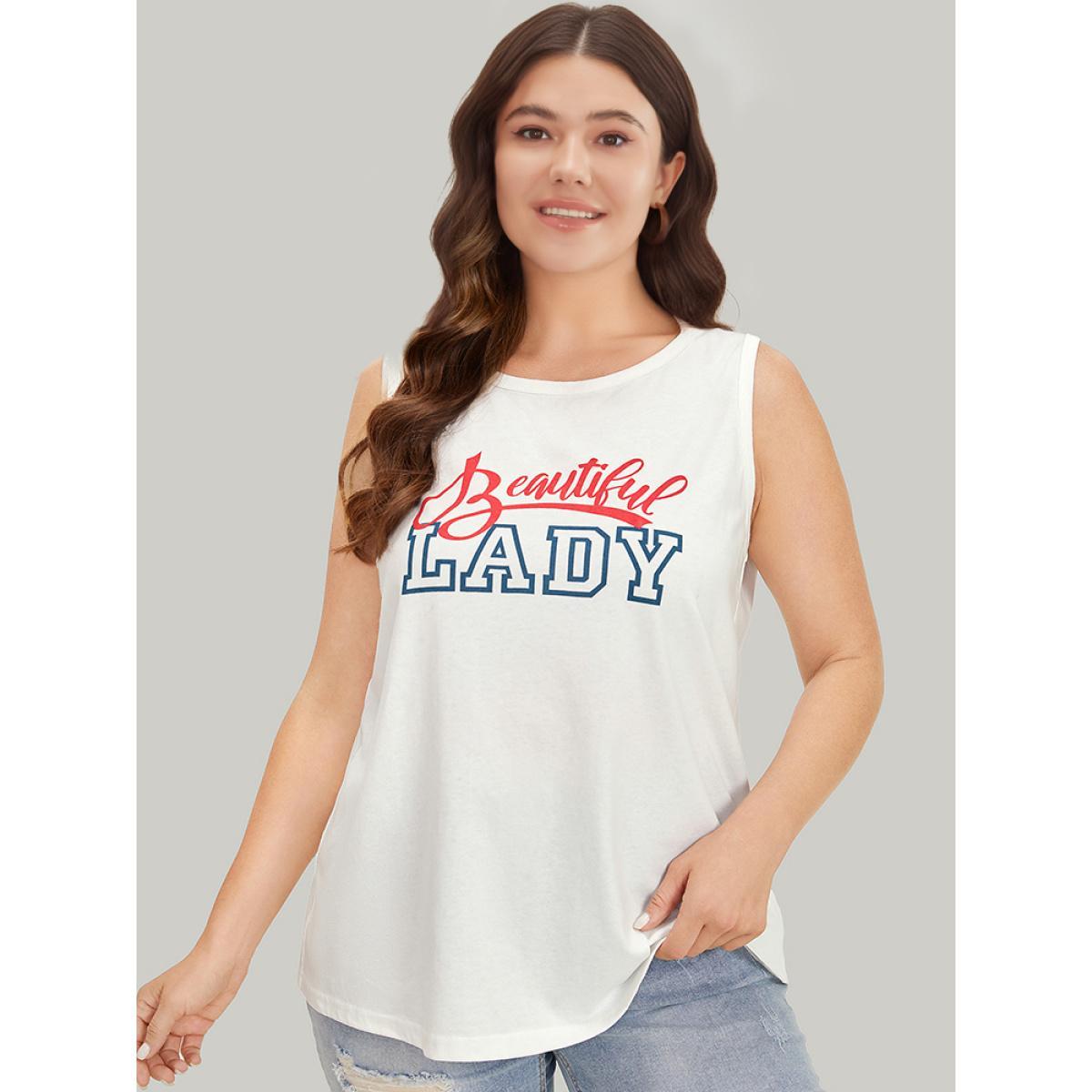 Plus Size Letter Print Crew Neck Graphic Tank Top Women White Casual Printed Dailywear Tank Tops Camis BloomChic 18-20/2X Product Image