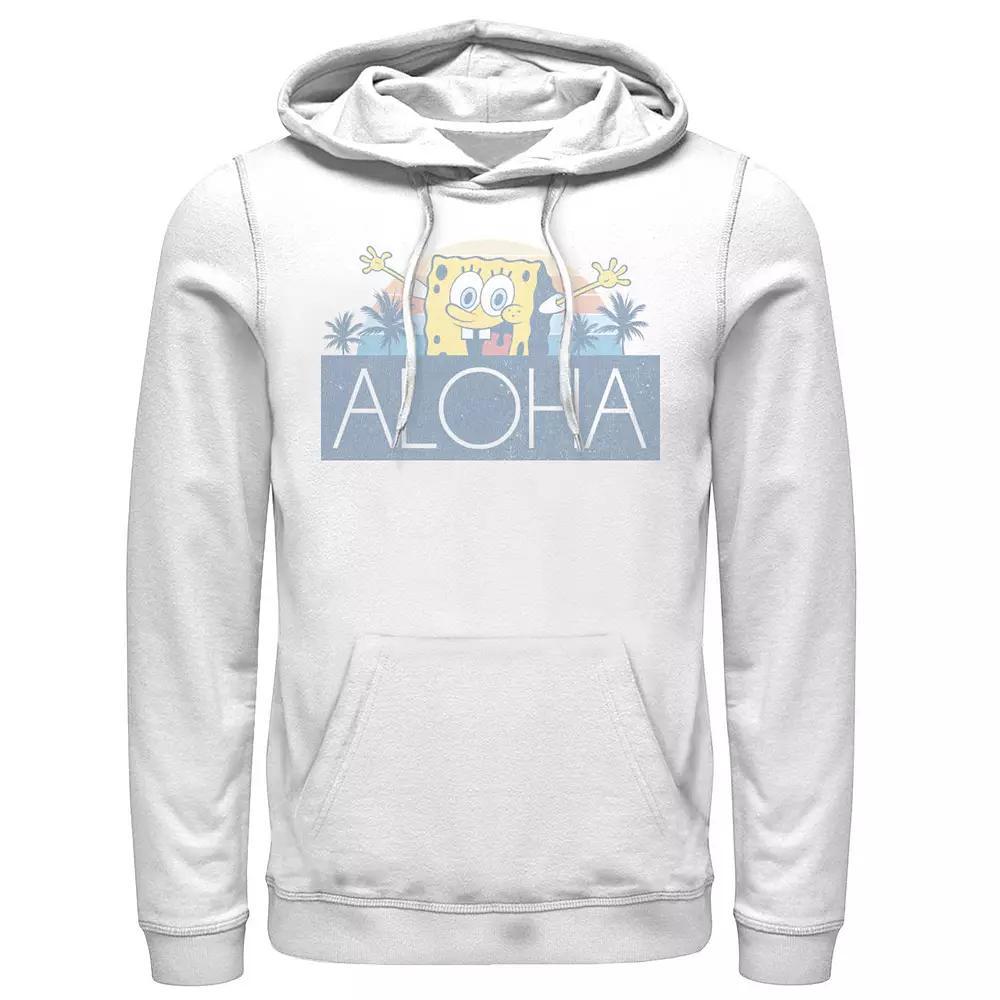 Men's Spongebob Squarepants Aloha Faded Portrait Logo Panel Hoodie, Size: Large, White Product Image
