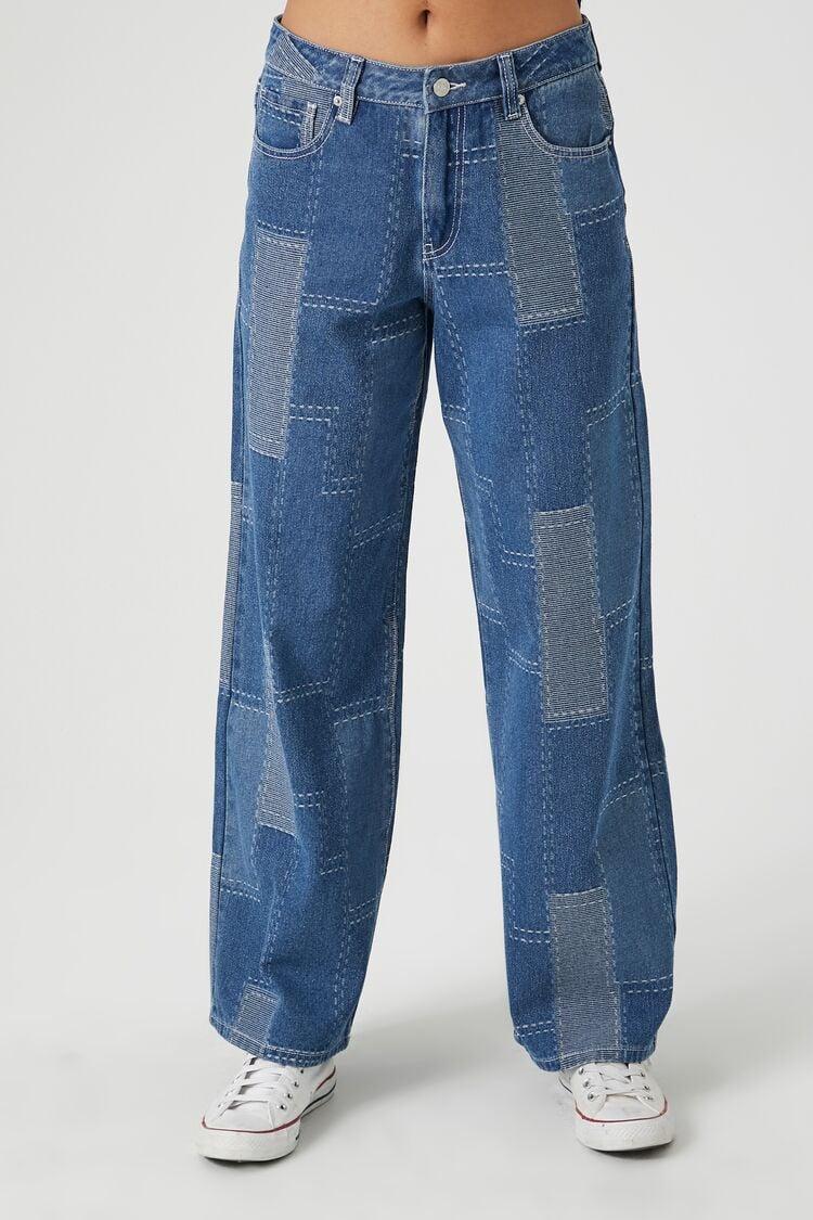 Patchwork Mid-Rise Baggy Jeans | Forever 21 Product Image