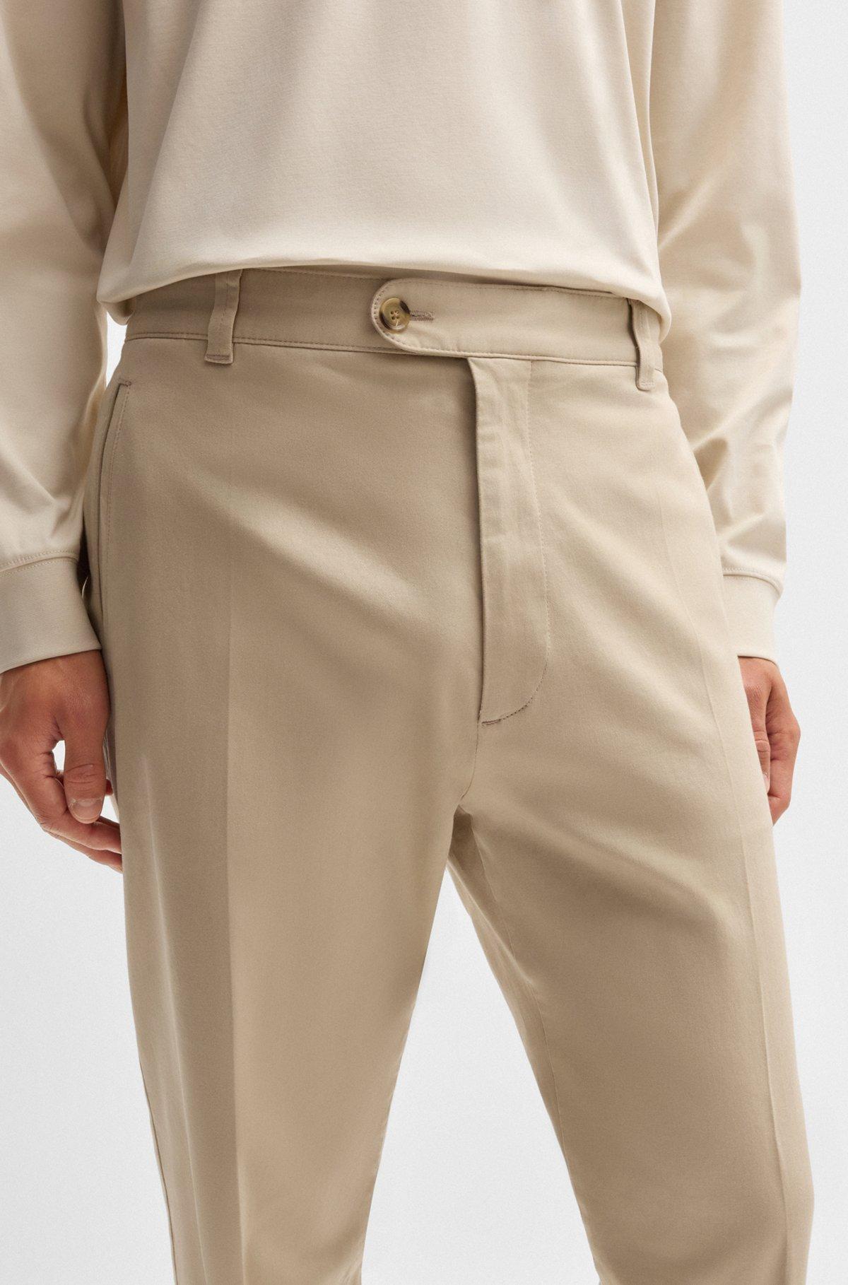 BOSS - Straight-fit trousers in stretch-cotton dobby - Light Beige Product Image