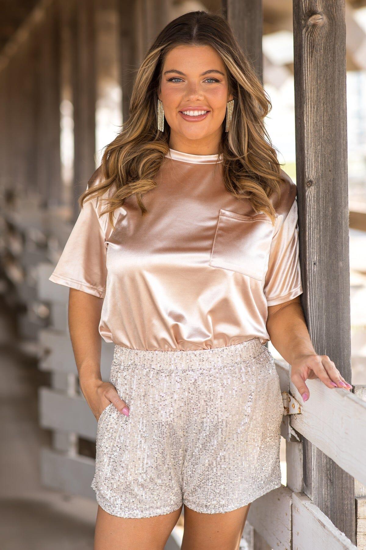 Gold Short Sleeve Top With Pocket Detail Product Image