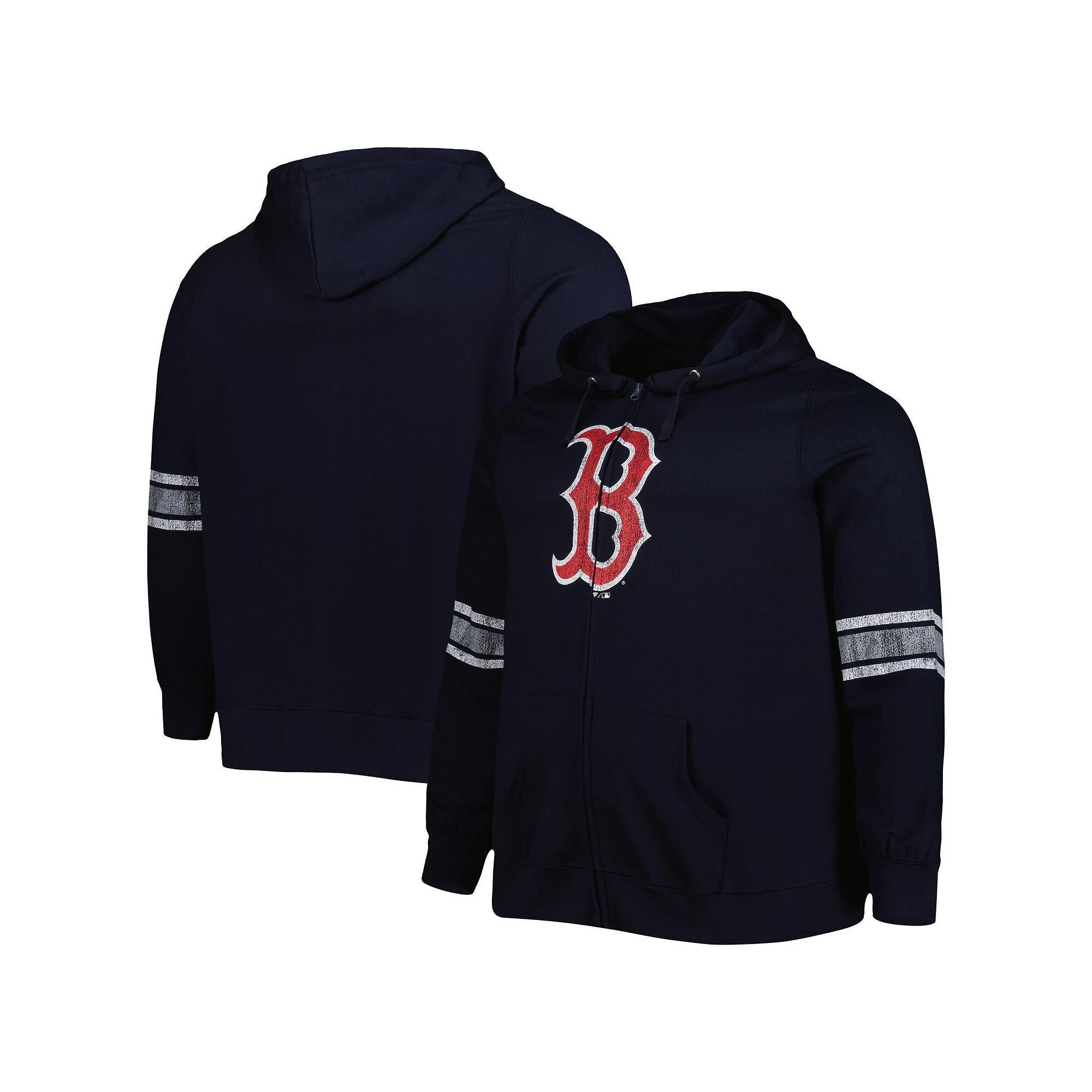 Womens /Heather Gray Boston Red Sox Plus Size Front Logo Full-Zip Hoodie Blue Product Image