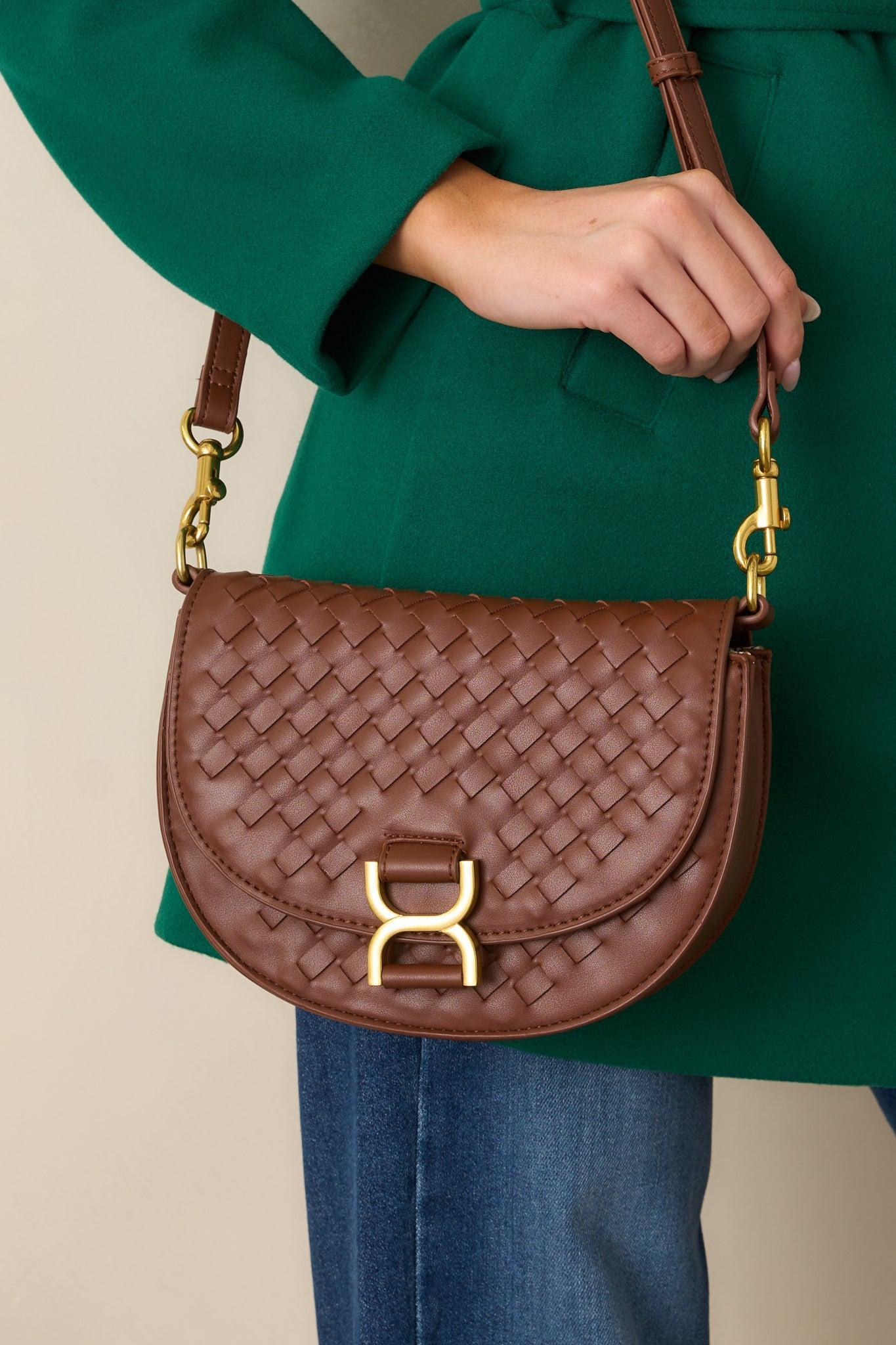 Tempest’s Call Chocolate Brown Woven Faux Leather Handbag Product Image
