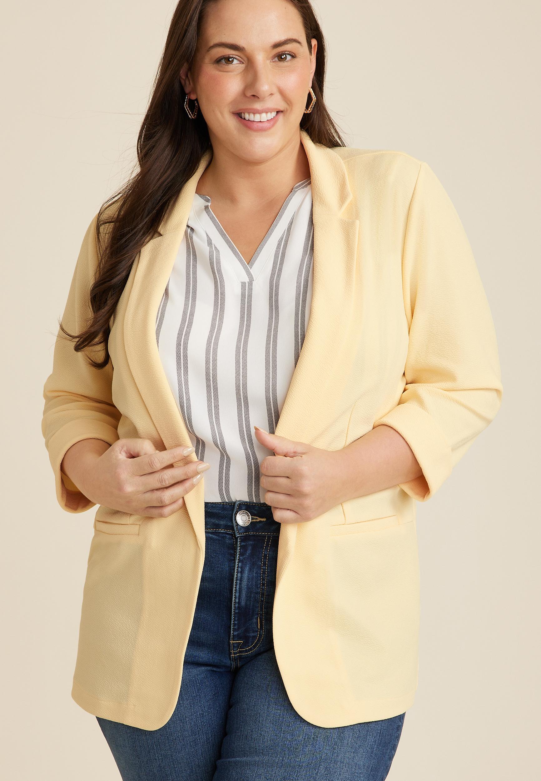 Maurices Plus Size Womens Blazer Versa Open Front Blue Size 4X Product Image