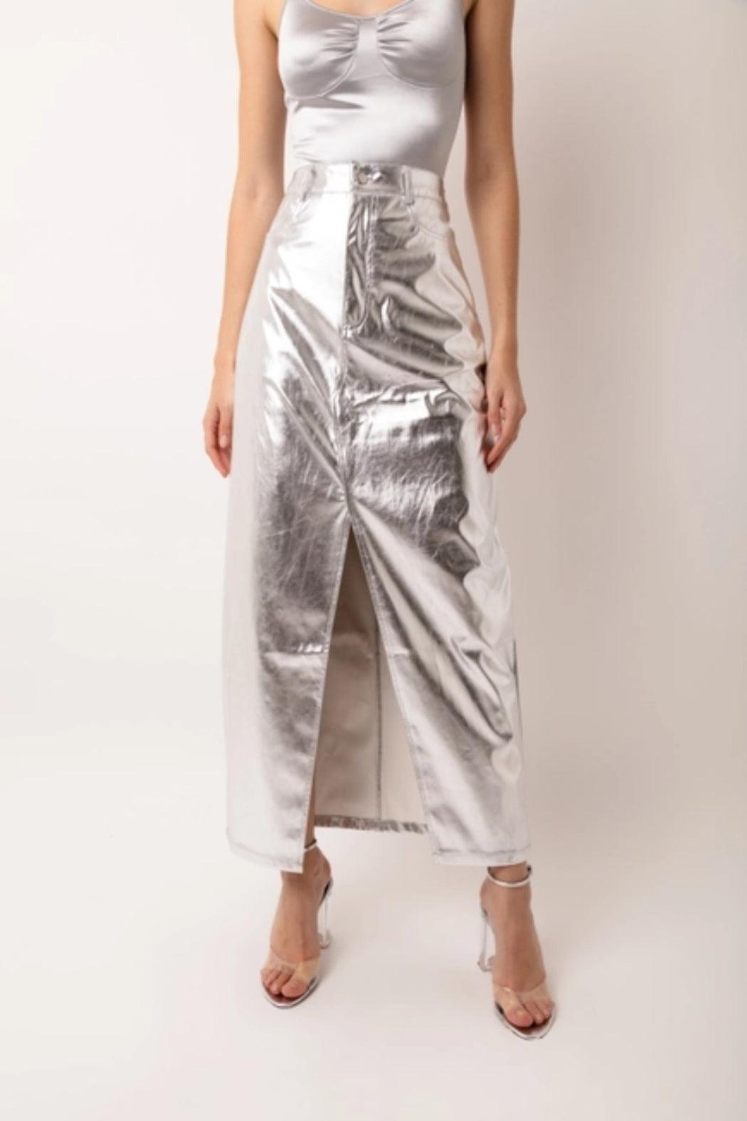 Metallic Silver Pencil Skirt Product Image